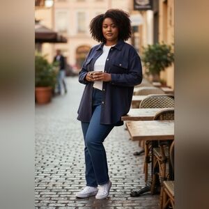 Lane Bryant navy blue button up collar shacket jacket sz 18/20